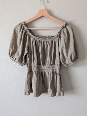 Old Navy Smocked Ruffle Blouse Top Green Medium Boho Cottagecore